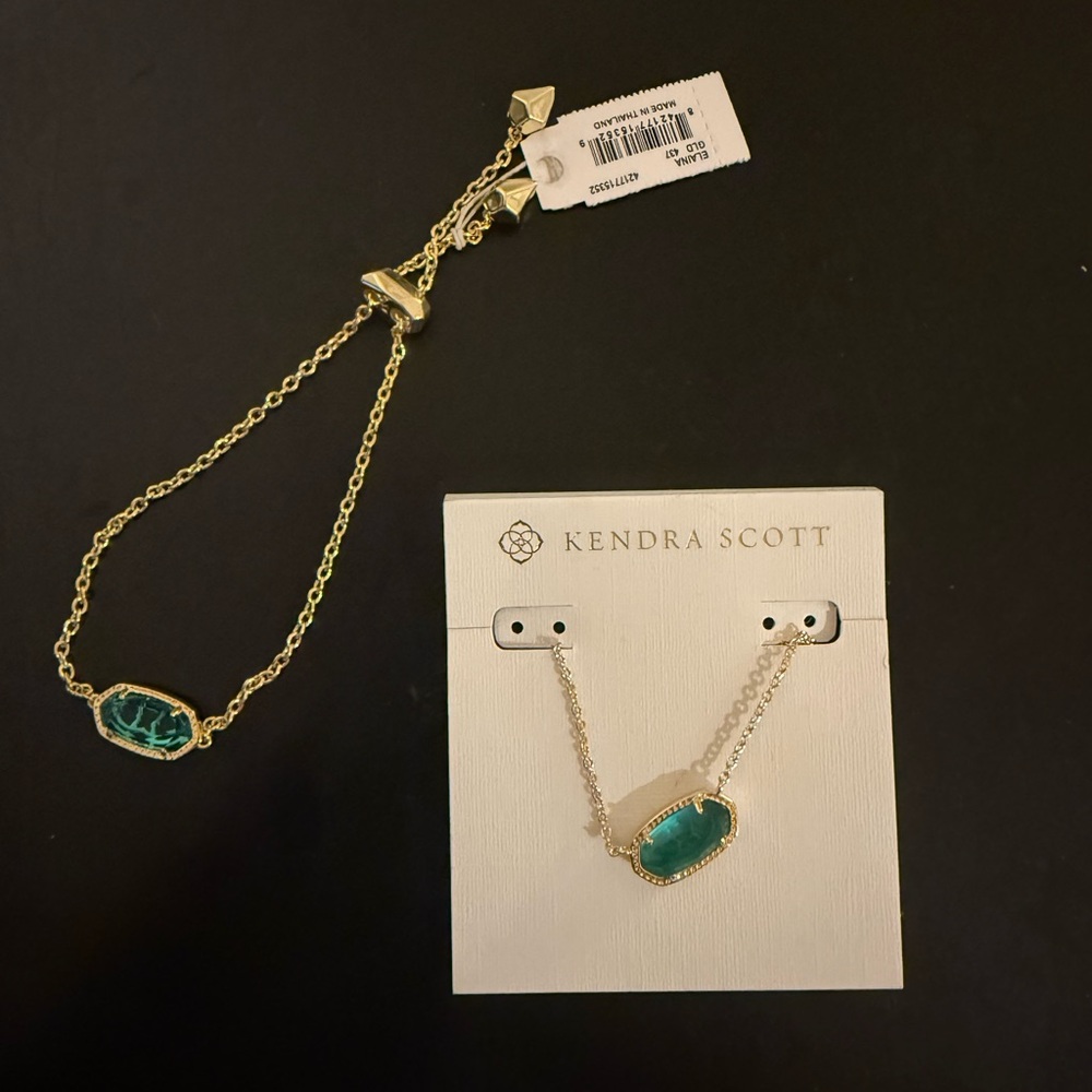 Kendra Scott Elisa Gold Necklace & Bracelet Set – Teal Stone